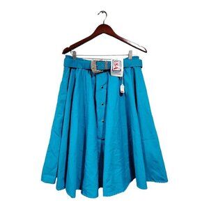 Vintage NWT Western Collection Women's Blue A-line Belted Skirt Buttons Sz XL